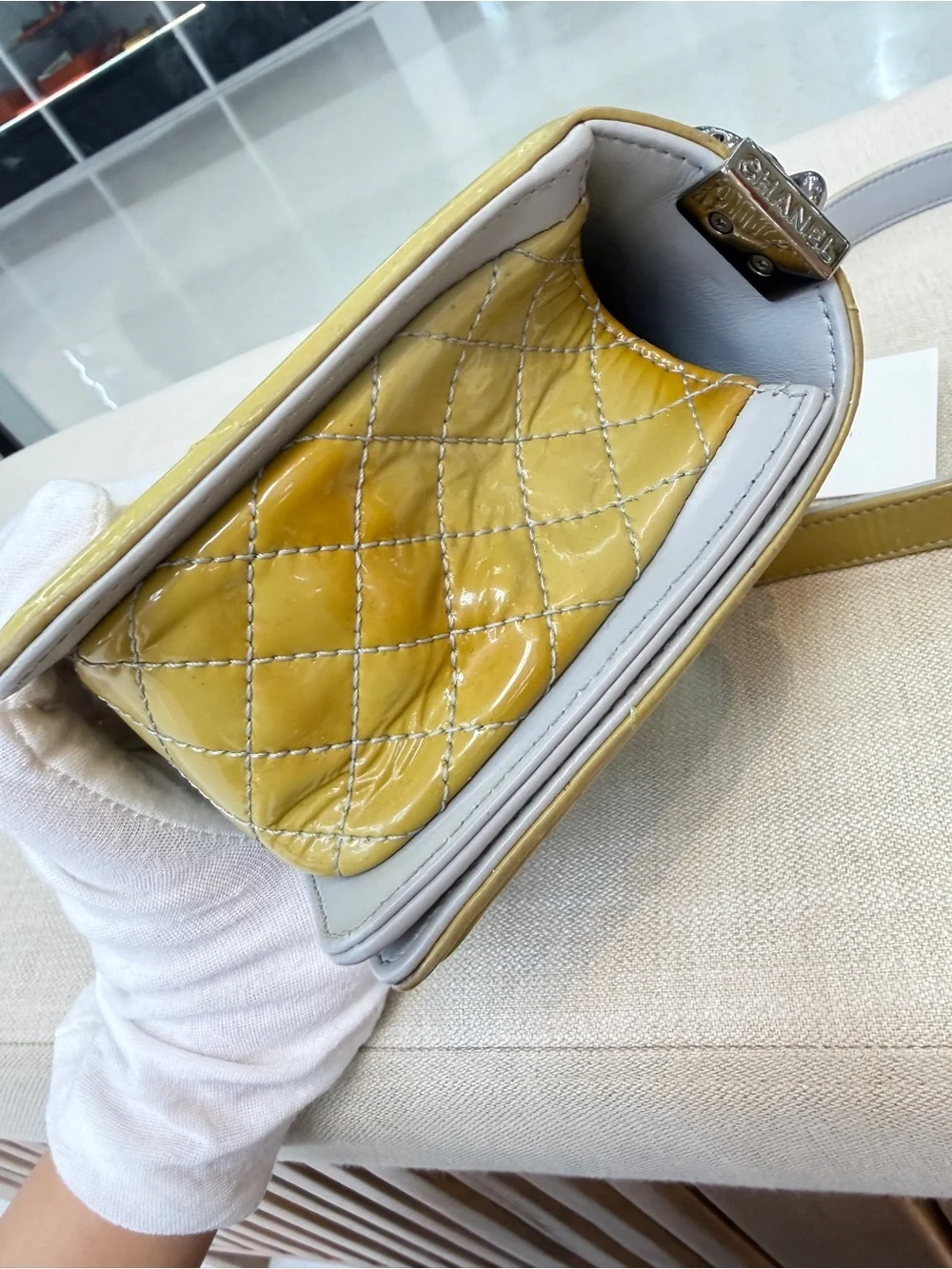 CHANEL Green Pattern Leather Small Leboy